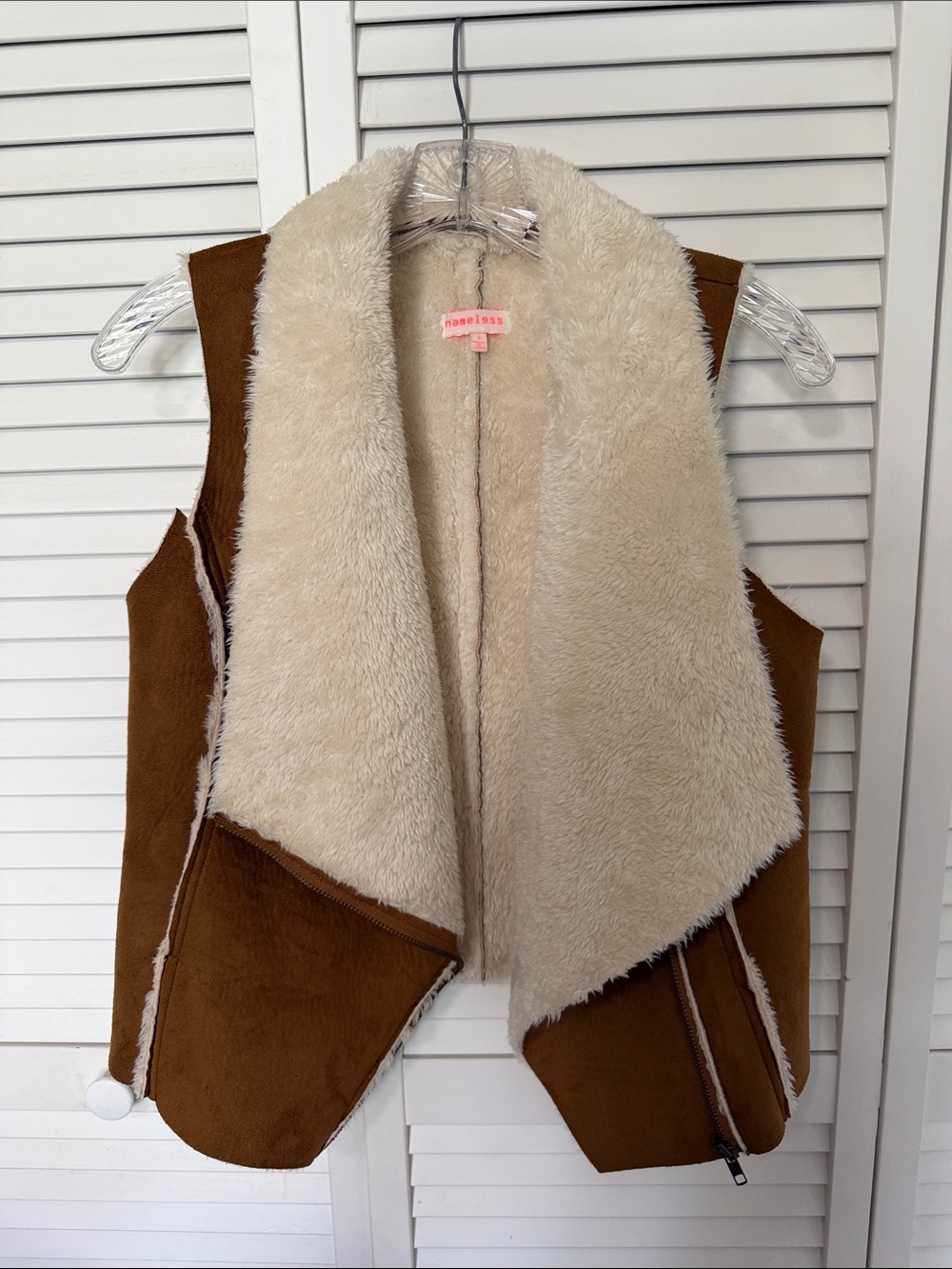 Nameless Brown & Cream Faux Shearling Draped Vest